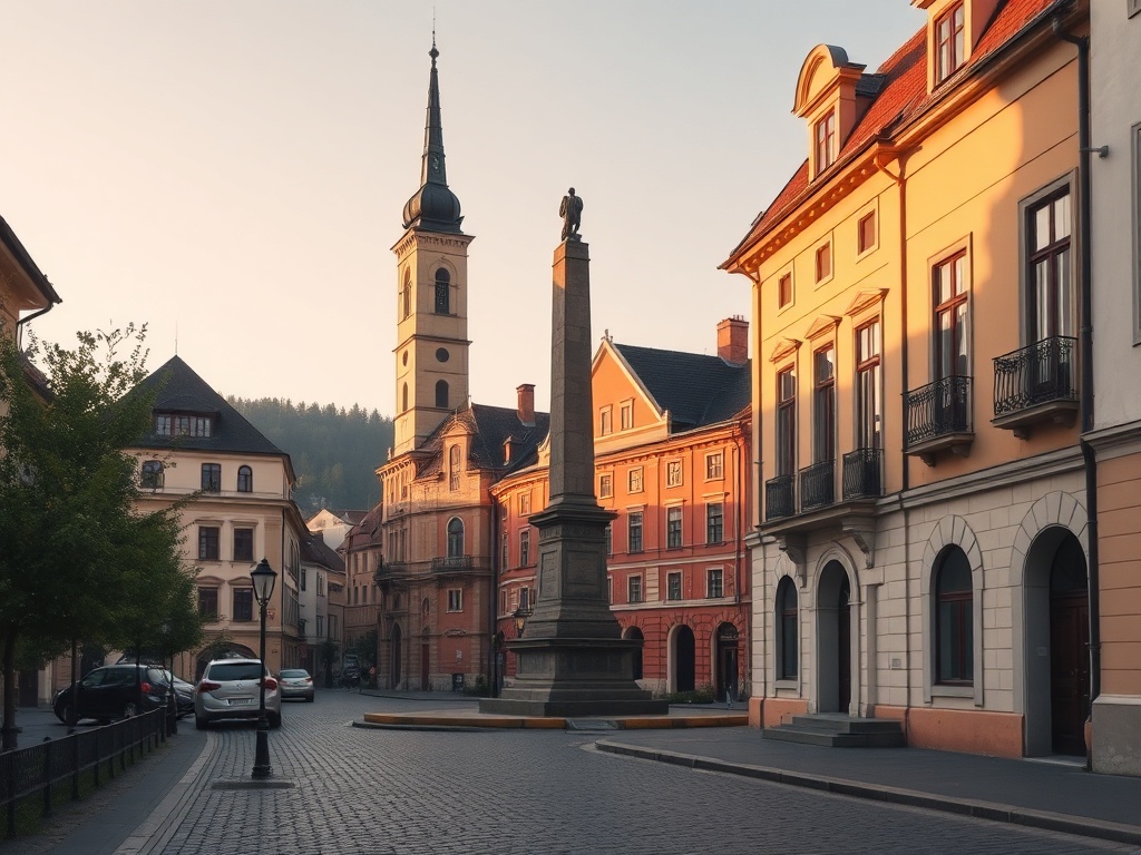 Widok głównej ulicy Łęknica w okresie transformacji gospodarczej na przełomie XX i XXI wieku