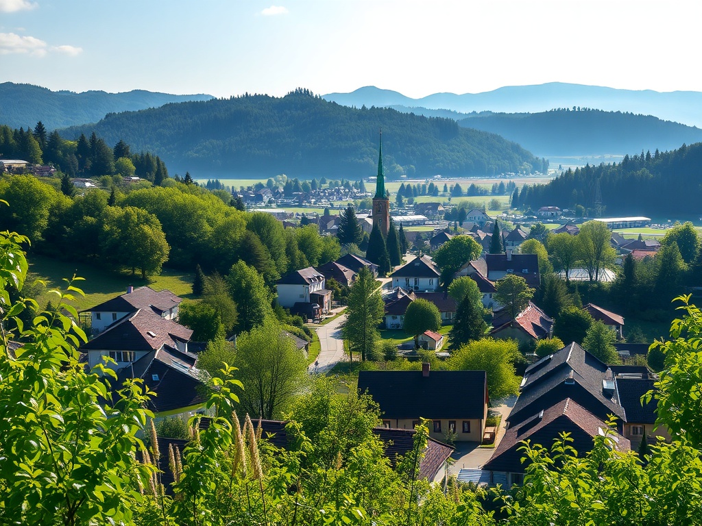 Biały bocian przylataujący do gniazda na dachu domu w Łęknica wiosną